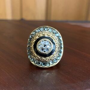 Aldo gold tone and black gray rhinestone ring size 8